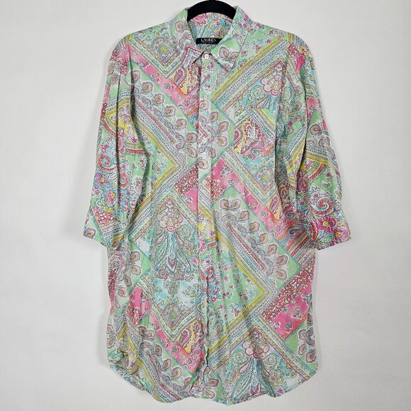 Lauren Ralph Lauren Tops - Lauren Ralph Lauren Pastel Spring Pink Green Womens Large Long Sleeve Button Top